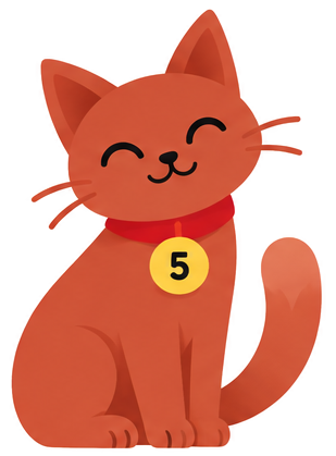 Rusty, the red cat who is digit five